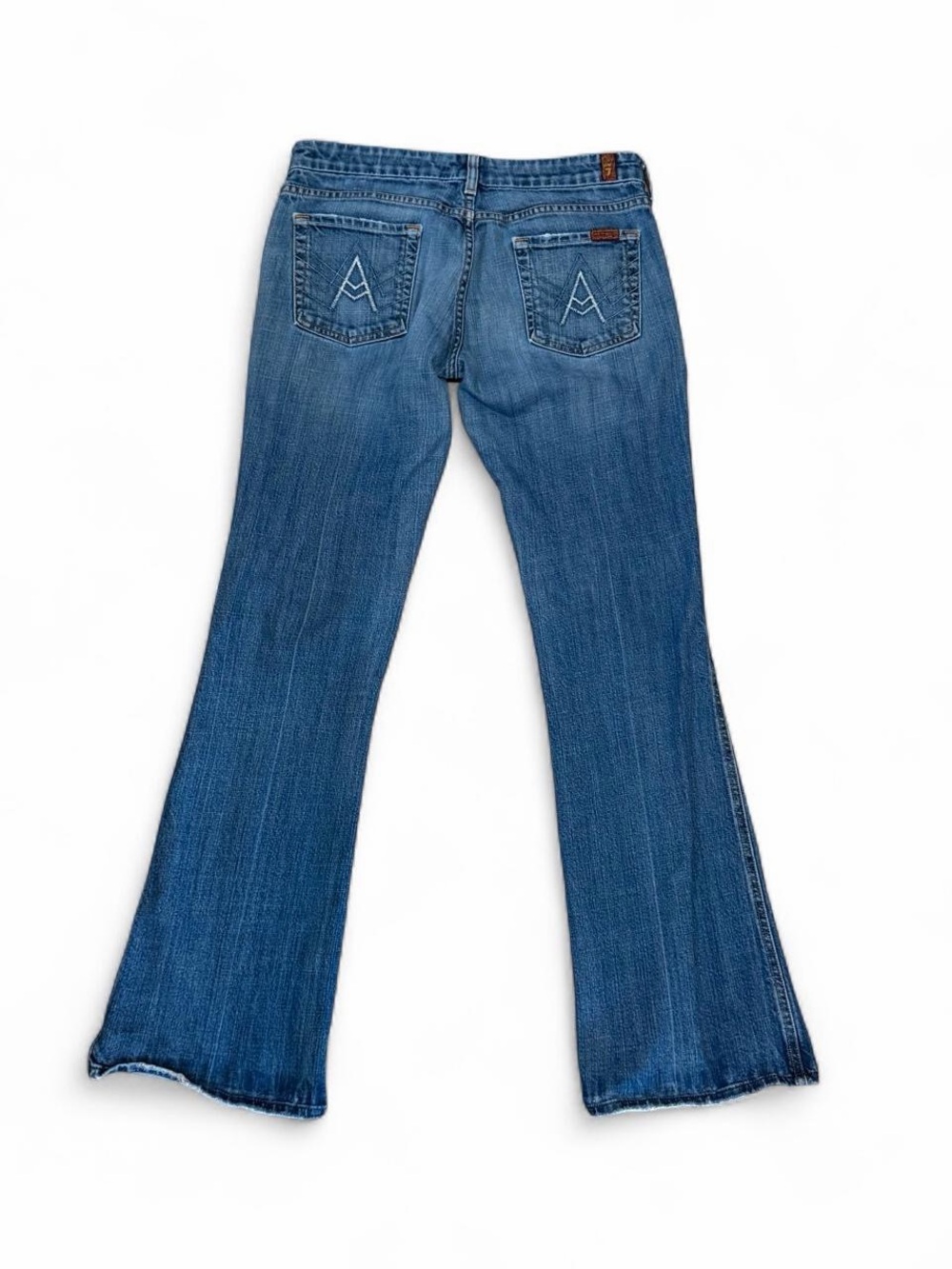 7 For All Mankind Women's Blue Boot Cut Jeans with Signature Back Stitch